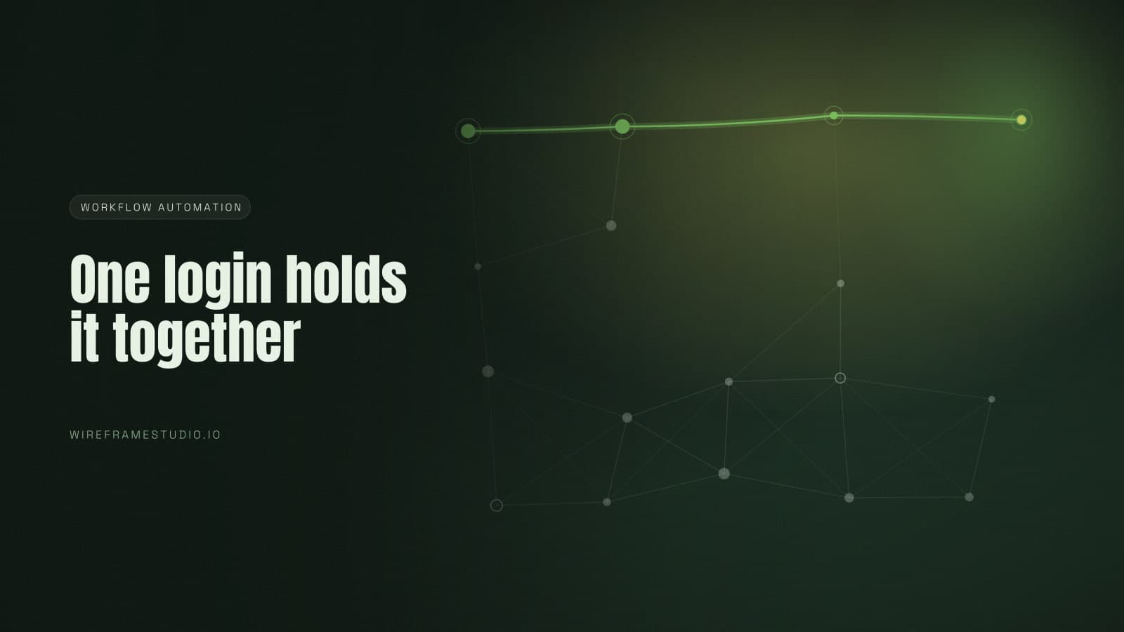 Abstract node graph with a single bright node holding several connections together